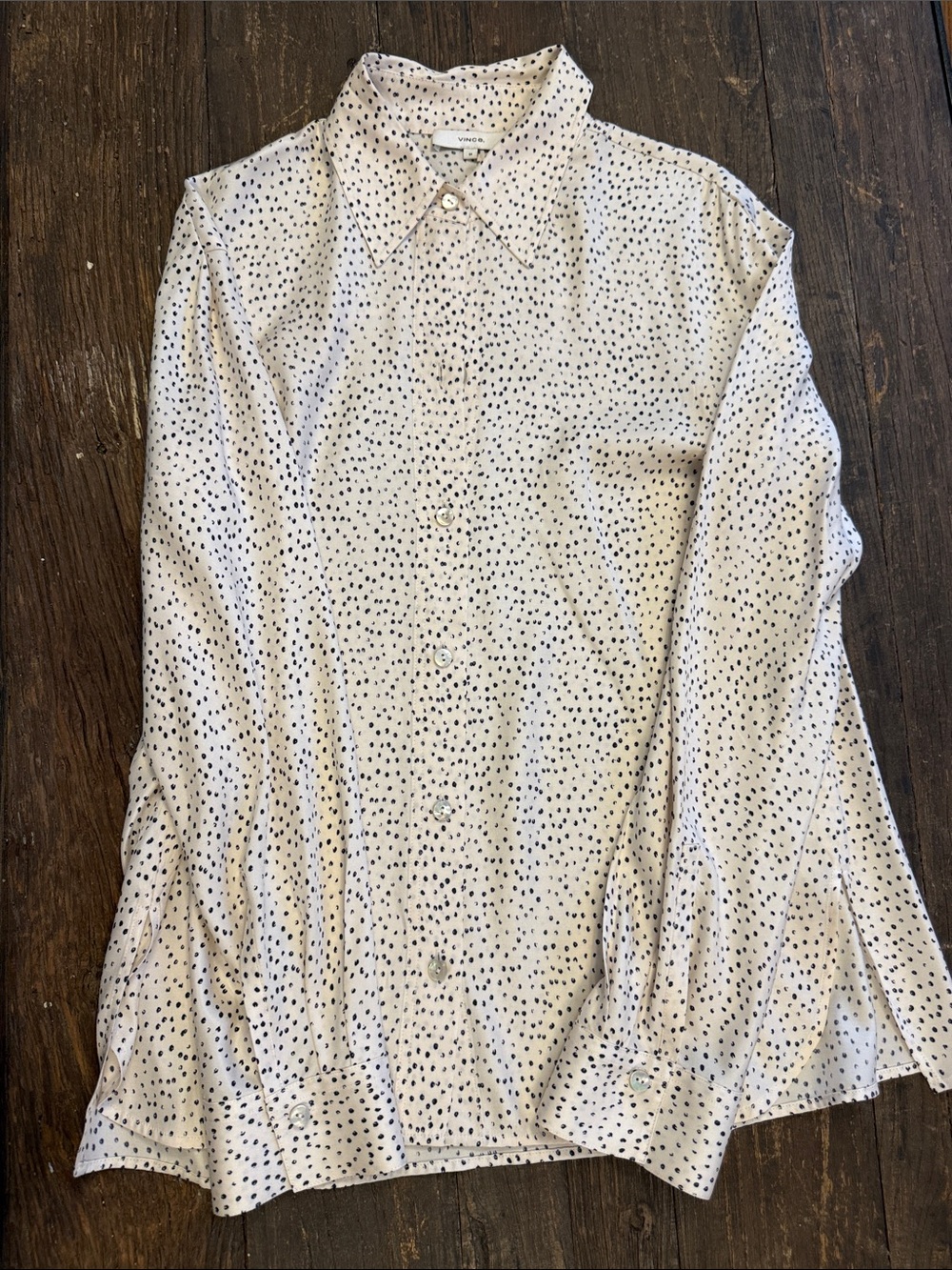Vince Cream Blouse with Black Polka Dots